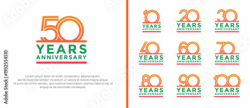 anniversary vector logo set, orange and green color can be use for celebration