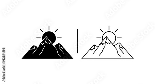 Mountain sunrise silhouette art Vector