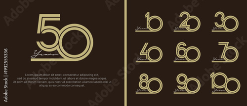 anniversary vector logo set, brown color with white handwriting can be use for celebration