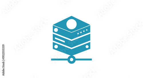 Abstract Blue Server Rack Icon with Network Connection.