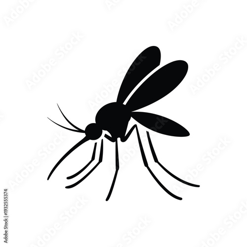 Simple black silhouette of a mosquito with delicate wings and legs