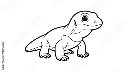 Cute Komodo Dragon Lizard Line Art Illustration
