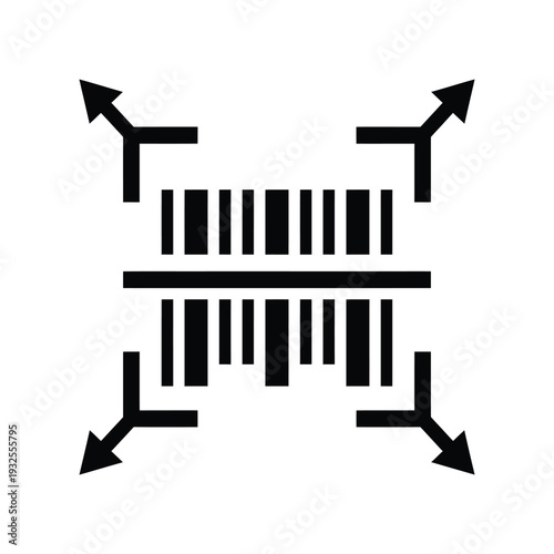 Black and white barcode symbol with surrounding directional arrows
