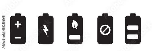 Battery Status and Charging Vector Icons Set . Energy Status Icons Battery Full Charge and Low Charge . eps 10