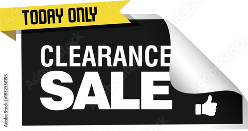 A black and yellow clearance sale sticker on a white background