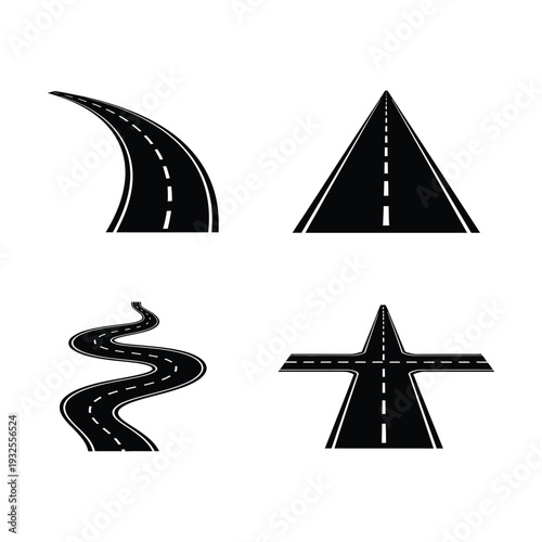 Road signs and traffic lane illustrations
