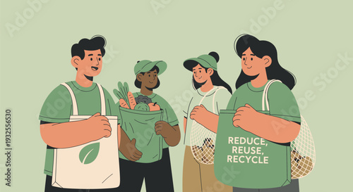 Diverse group of people promoting environmental awareness and sustainability.