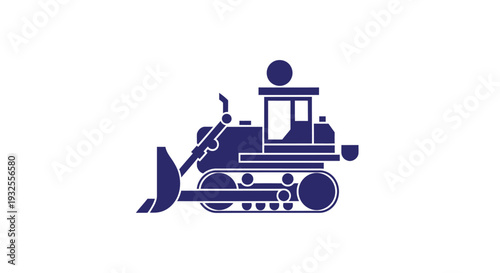 Blue bulldozer icon on a white background representing construction.