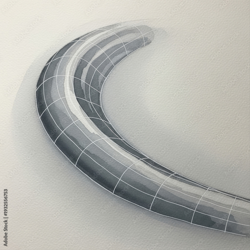 Obraz premium Curved dented mesh structure with grid pattern isolated on a white background, showcasing abstract design with soft shadows and minimalist aesthetics