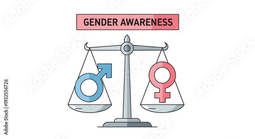 Vector illustration of balanced scales with male and female symbols for gender awareness