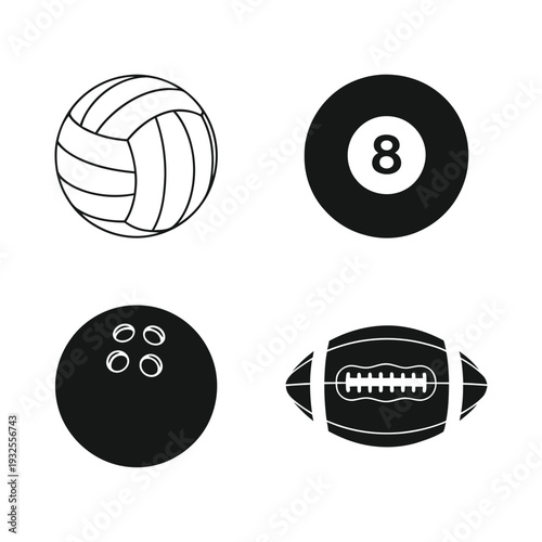 Sports equipment icons featuring four balls