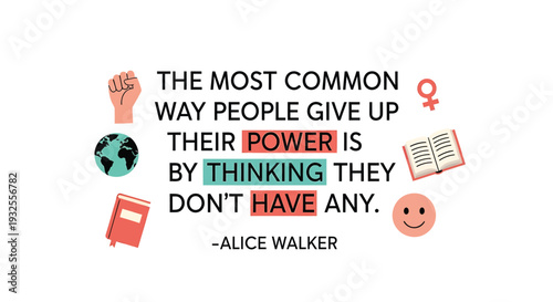 Inspirational quote by Alice Walker with colorful icons vector