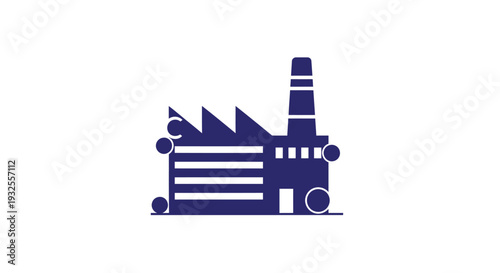 Blue factory building with smokestack and windows.