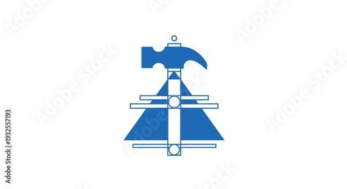 Blue Hammer and Tools Symbol on White Background.