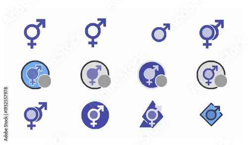 Gender equality icon collection – combined male and female symbols
