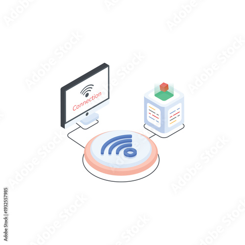 Isometric Illustration of Computer Networking Devices and Connections.