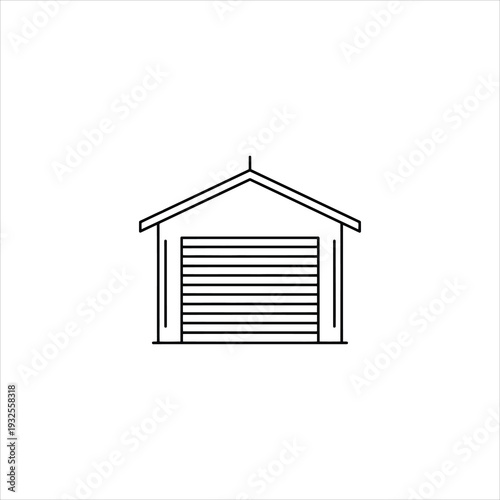 A simple line drawing of a garage with a slanted roof