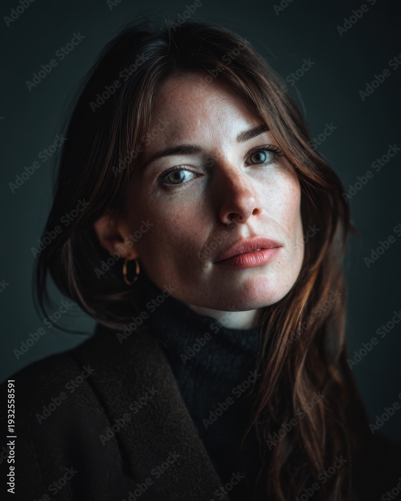Fototapeta premium Woman posing for portrait, looking directly, expressing confidence and natural beauty
