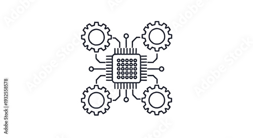 Central processing unit with connected gears representing technology and industry.