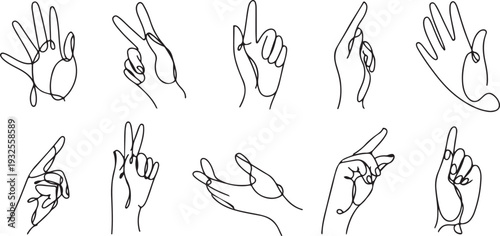Hands set in line art style. Continuous line art collection.one line vector illustration with white background