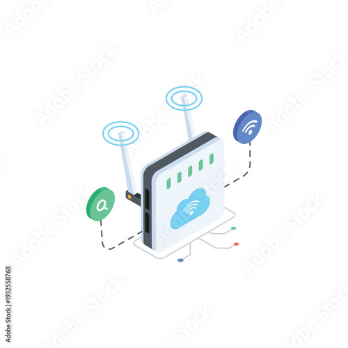 Modern Wireless Router with Cloud Connectivity and Antennas.