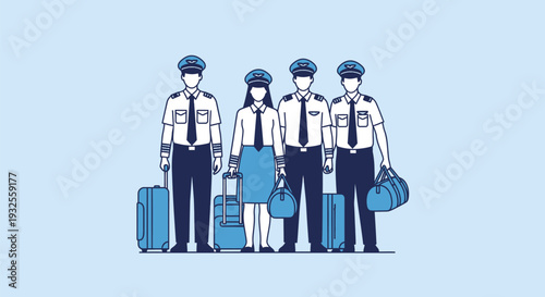 Group of Pilots Standing Together with Luggage Ready for Travel.