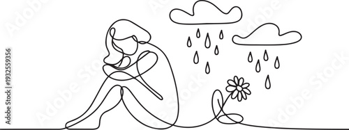 One continuous line drawing of blue Monday concept.one line vector illustration with white background