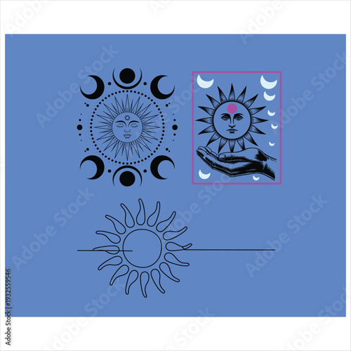Celestial Sun Moon Phases Mystical Astrology Symbols Graphic Design