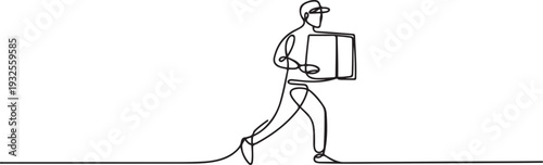 One continuous line drawing of package delivery person activity vector illustration.one line vector illustration with white background