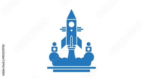 Blue Rocket Launching from Platform Icon.