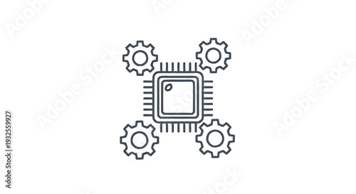 Central processor unit with surrounding gears illustration.