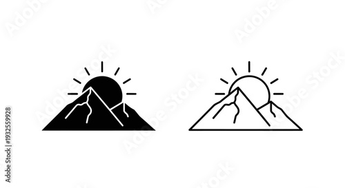 Mountain sunrise minimal icons Vector