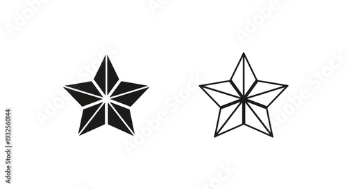 Set of 2 Geometric Star Icons Vector - Modern Black Solid and Outline Design Elements for Rating, Quality, and Feedback