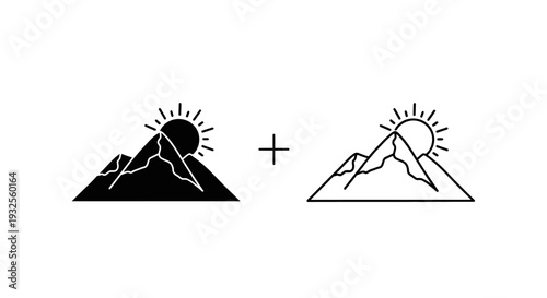 Sunrise mountain silhouette combination Vector
