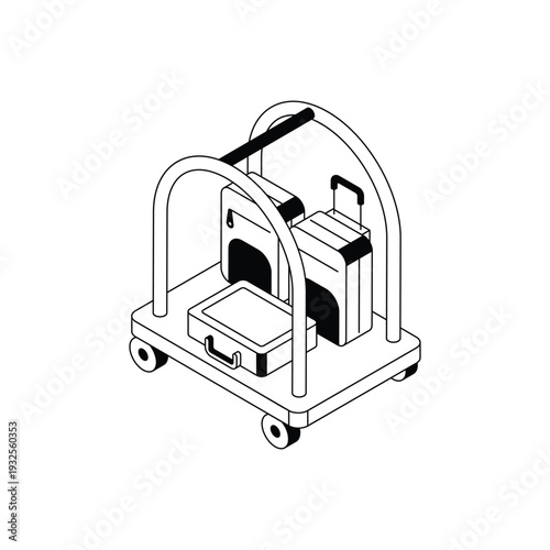 Illustration of Luggage Cart Loaded with Suitcases.