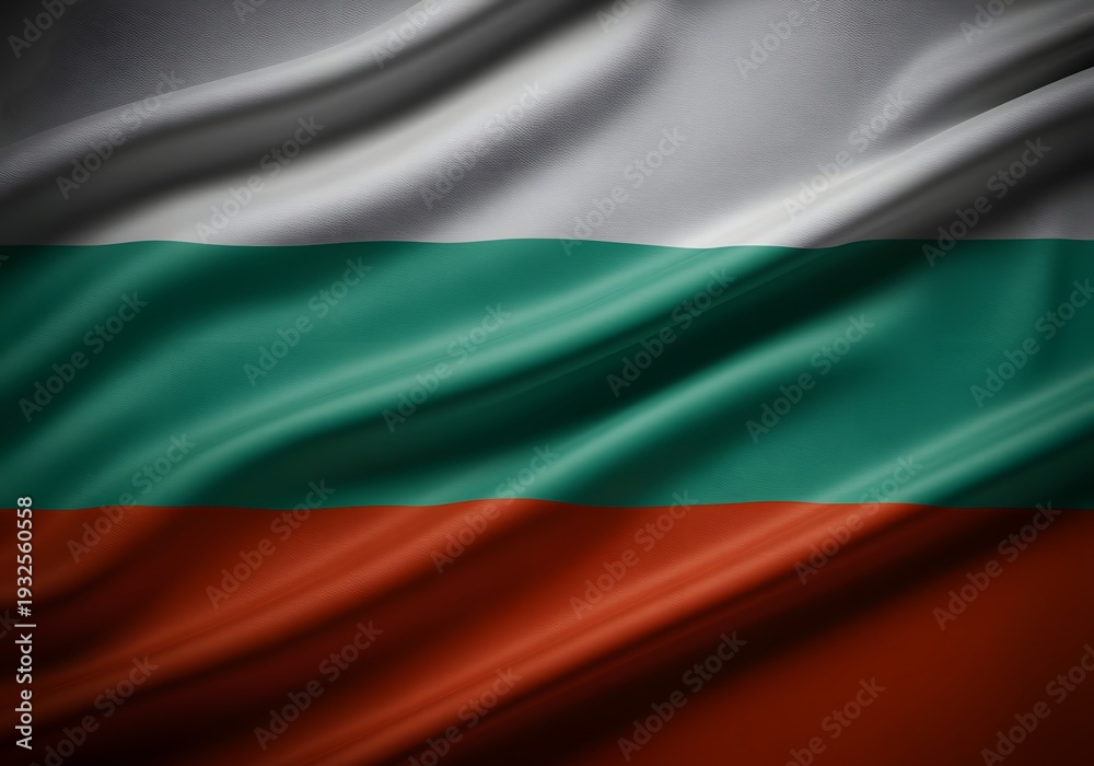 Obraz premium Closeup of the Bulgarian flag waving gently with realistic fabric texture and soft lighting creating depth