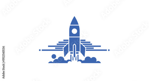 Blue Rocket Launching into Space with Speed Lines.