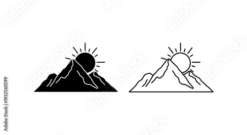 Sunrise over mountain peaks silhouette Vector