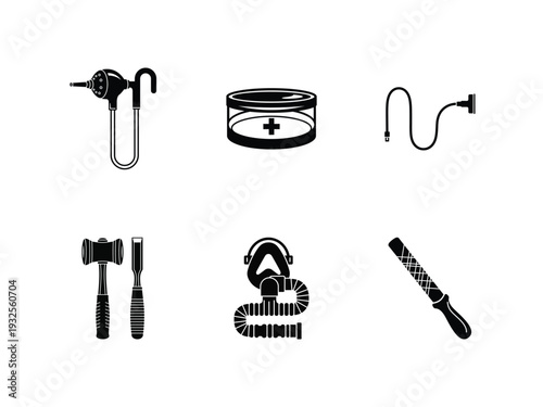 Collection of black and white plumbing tools and fixtures on isolated, ui elements, medical icon set