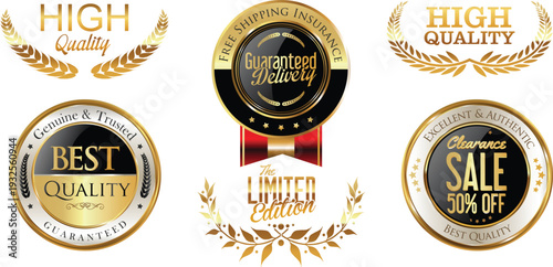 Golden badges and seals for quality and sale