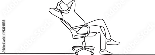 Work Relaxation Web Banner. Vector illustration of a man sleeping on a work chair.one line vector illustration with white background