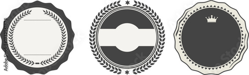 Three black and white circular designs with ornate borders