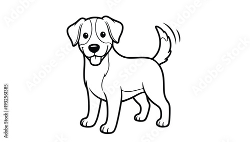 Happy Cartoon Dog Wagging Tail Line Art
