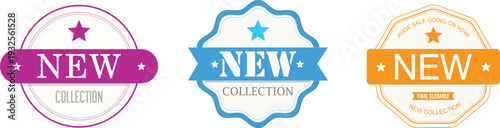 Collection of new product labels in different colors and designs