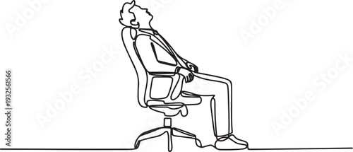 Work Relaxation Web Banner. Vector illustration of a man sleeping on a work chair.one line vector illustration with white background