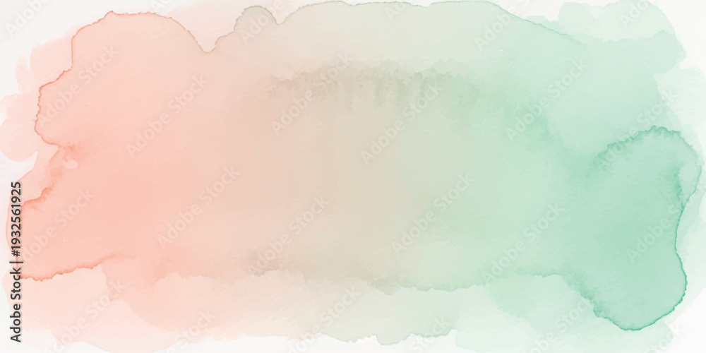 Obraz premium Wide Pastel Peach and Mint Green Watercolor Brush Stroke Background, Artistic Blended Hues for Abstract Graphics and Modern Presentation Slides