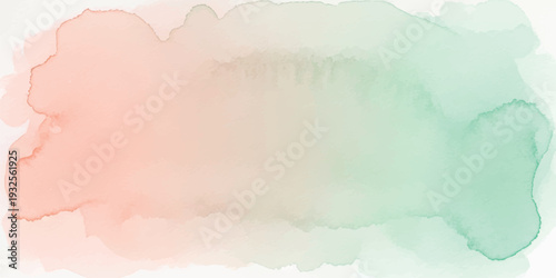 Wide Pastel Peach and Mint Green Watercolor Brush Stroke Background, Artistic Blended Hues for Abstract Graphics and Modern Presentation Slides