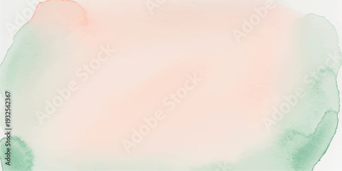 Soft peach and mint green watercolor background, gentle washes and organic shapes for design