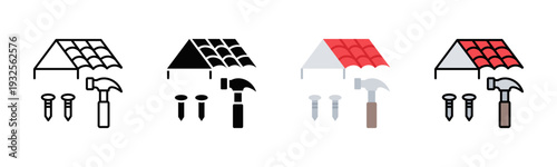 Roof Installation Icon Pack In Multiple Styles