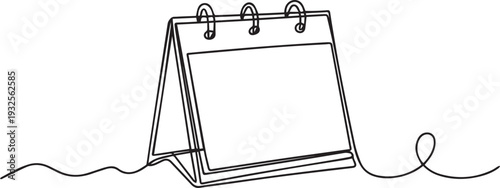 Clean minimalist line drawing of a standing desk calendar on a white background, suitable for planning, scheduling concepts, time management and organization themes.
